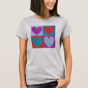 Camiseta Corações Xadrez de Arte Popular em Têxtil Fofa