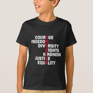 Camiseta Coragem Liberdade Diversidade Direitos Bondade Jus