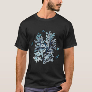 Camiseta coral calmo - pintura em aquarela em tons azuis