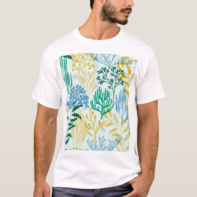 Camiseta Coral Reef, Algae Padrão Sem Olhos. (Frente)