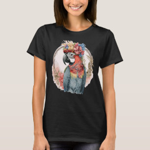 Camiseta Corante Colorido Aquarela Macaw Ave Flor Coroa