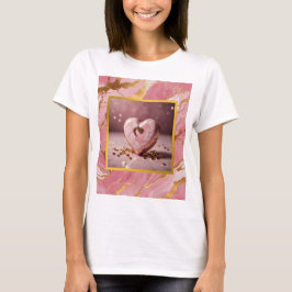 Camiseta Corazón rosa mármol y dorado