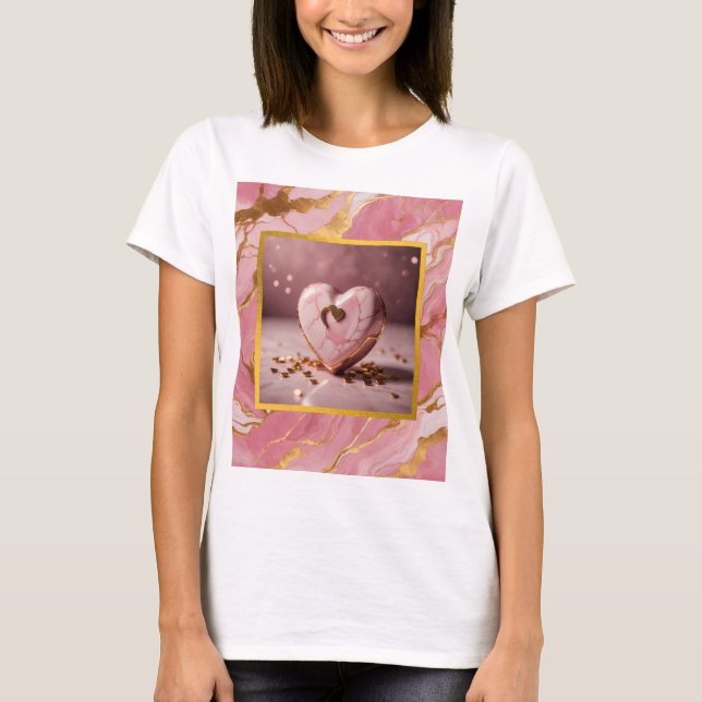 Camiseta Corazón rosa mármol y dorado (Frente)