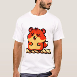 Camiseta Cordas Gargalhadas: Chibi Hamster em Vermelho e Cr