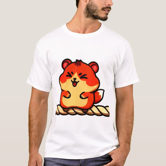 Camiseta Cordas Gargalhadas: Chibi Hamster em Vermelho e Cr (Frente)