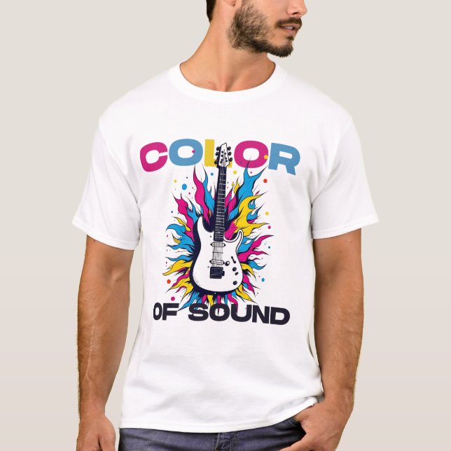 Camiseta Cordas Vibrantes: Explosão de Cor do Violão (Frente)