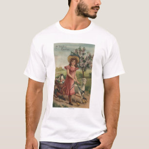 Camiseta Cordeiro, pintinho, e galo de passeio da menina