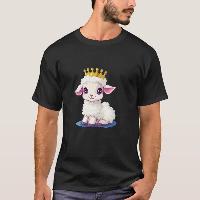 Camiseta Corderinho Coroado Fofo para um Toque Real (Frente)