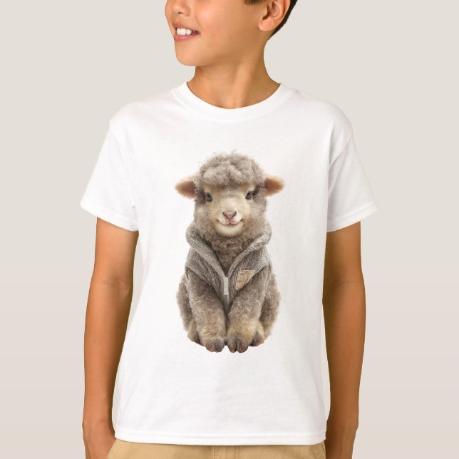 Camiseta Corderinho Fofo Vestindo Jaqueta Infantil (Frente)
