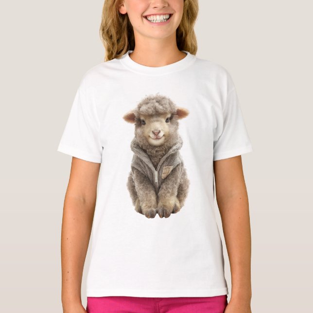 Camiseta Corderinho Fofo Vestindo Jaqueta Infantil (Frente)
