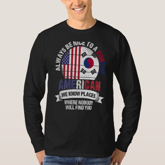 Camiseta Coreano Americano Conhecemos Lugares onde Coreia d (Frente)