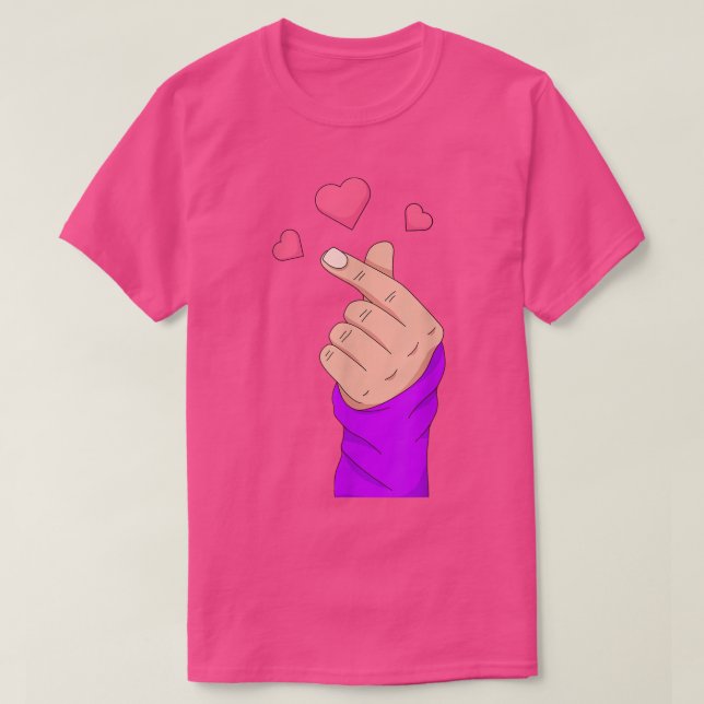 Camiseta Coreano Coração de Dedos K-pop Merchandise Girls K (Frente do Design)