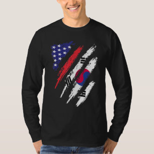 Camiseta Coreia do Sul Bandeira Americana Cultivada EUA Pat