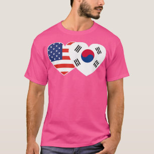 Camiseta Coreia do Sul EUA Bandeira Twin Heart Shirt para C