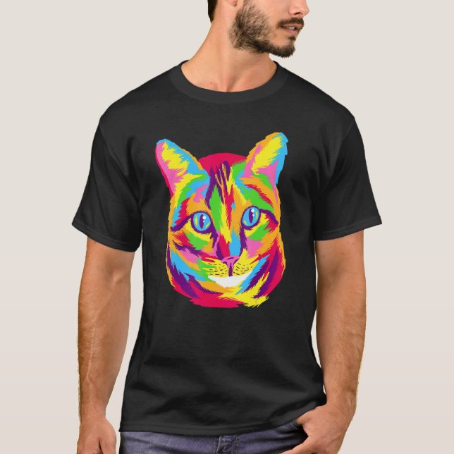 Camiseta Cores arco-íris de aquarela proprietários de gatos (Frente)