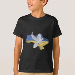 Camiseta Cores da Bandeira da Pomba da Paz Ucraniana Azul A