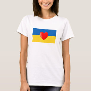 Camiseta Cores da Bandeira da Ucrânia com Coração