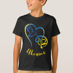 Camiseta Cores da Bandeira da Ucrânia Pombas e Corações Paz