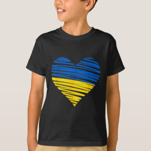 Camiseta Cores da Bandeira do Coração Ucraniano Azul Amarel