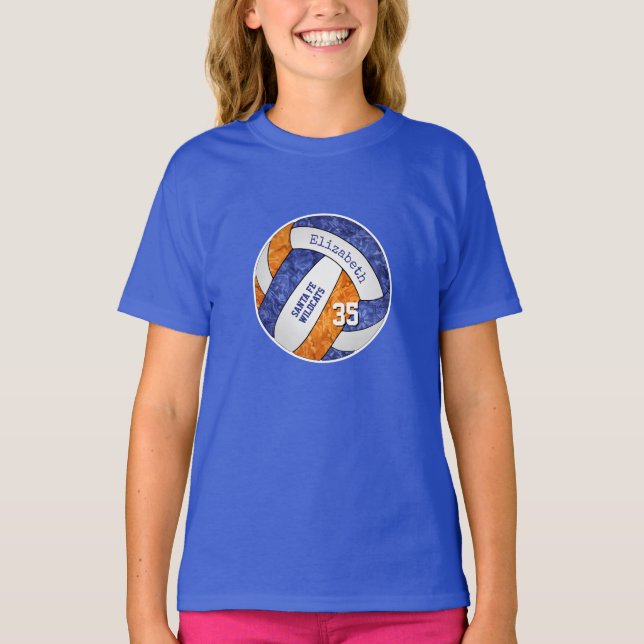 Camiseta cores da equipe de vôlei de laranja azul (Frente)