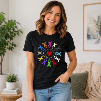 Camiseta Cores da Fita de Conscientização do Câncer Coração