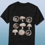 Camiseta Cores d'água do cogumelo<br><div class="desc">Pintura aquosa minimalista de cogumelos em tons neutros de marrom e cinza. Arte original de Nic Squirrell. Perfeito para vegetarianos,  veganos,  cozinheiros e cozinheiros.</div>