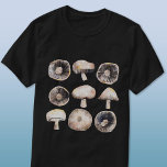 Camiseta Cores d'água do cogumelo<br><div class="desc">Pintura aquosa minimalista de cogumelos em tons neutros de marrom e cinza. Arte original de Nic Squirrell. Perfeito para vegetarianos, veganos, cozinheiros e cozinheiros.</div>