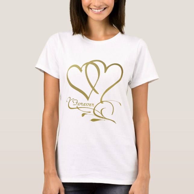 Camiseta Cores de fundo editáveis Forever Hearts Gold (Frente)