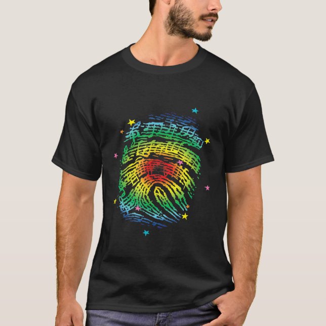 Camiseta Cores de Impressão Digital Notas do Musical Player (Frente)