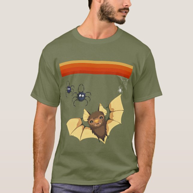 Camiseta Cores de outono, Bat Cute, Aranhas, Halloween Cobw (Frente)