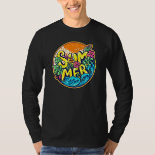 Camiseta Cores De Verão Ondas De Hibiscus Flores E Banana