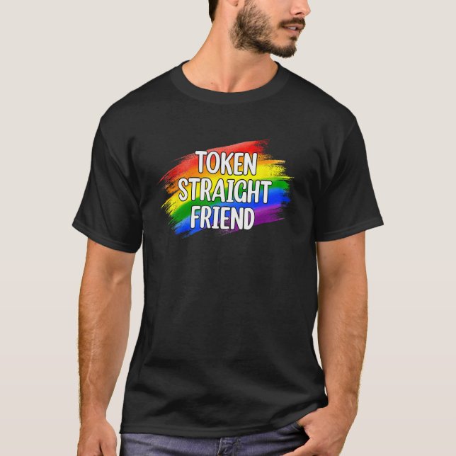 Camiseta Cores do Arco-Íris Amigo do Hetero de Token (Frente)