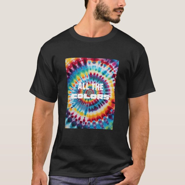 Camiseta Cores do Arco-Íris Retro em Tie-Dye Ousado (Frente)