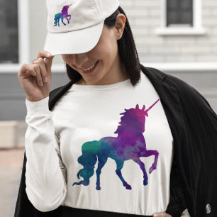 Camiseta Cores do Céu da Galáxia Unicórnio de Azul e Rox