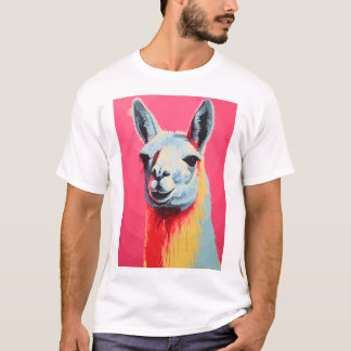 Camiseta Cores do rosto da Lhama, serigrafia desenhada à mã
