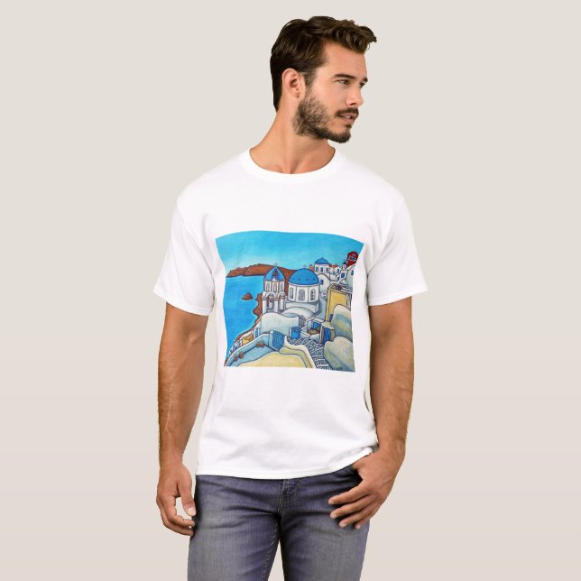 Camiseta Cores do t-shirt de Santorini (Frente Completa)