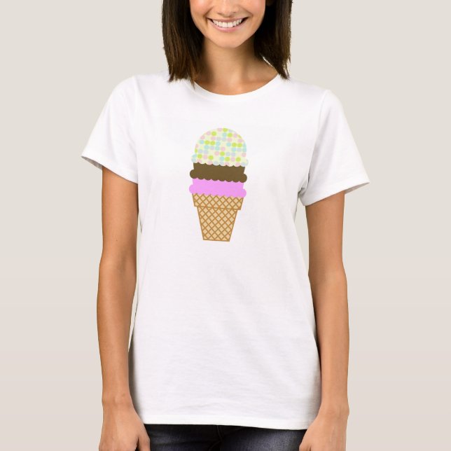 Camiseta Cores Pastel, bolinhas; Cone do sorvete (Frente)