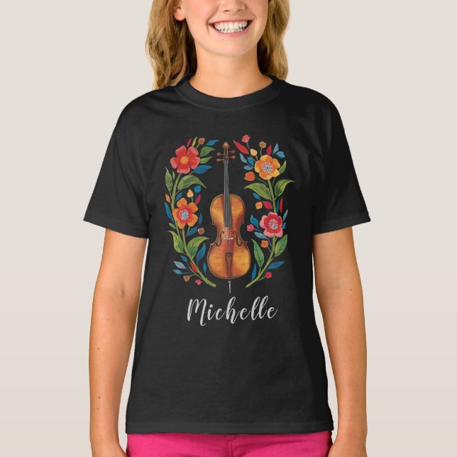Camiseta Cores Personalizadas Flor de Campo Boho Violino Fl (Frente)