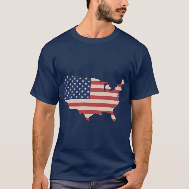 Camiseta Cores retros do mapa da bandeira dos EUA América (Frente)