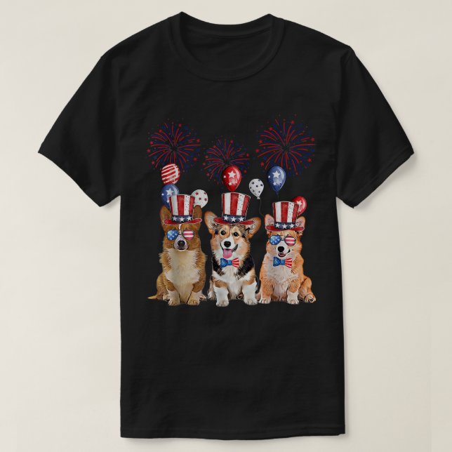 Camiseta Corgi 4th of July Dog Lover Men Women American Fla (Frente do Design)