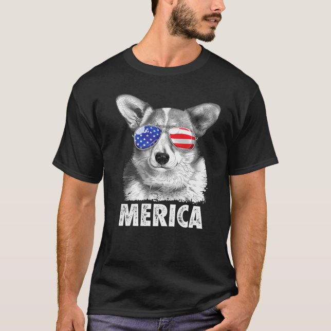 Camiseta Corgi 4th Of July Merica Sunglasses Men Usa Americ (Frente)