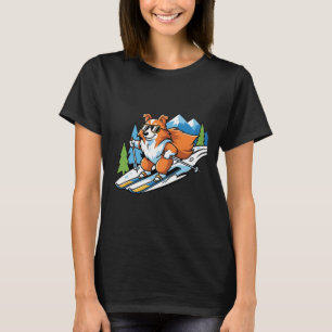 Camiseta Corgi Alpino De Esqui Óculos Legais Cena De Invern