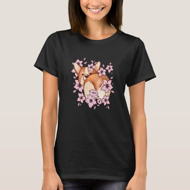 Camiseta Corgi and  corgi with sakura and cherry blossom (Frente)