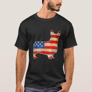Camiseta Corgi Antigo Cachorro Bandeira Americana 4 de Julh