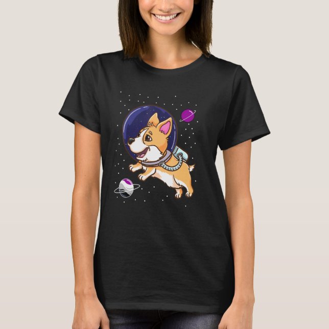Camiseta Corgi Asexual No Orgulho Ace Espacial (Frente)
