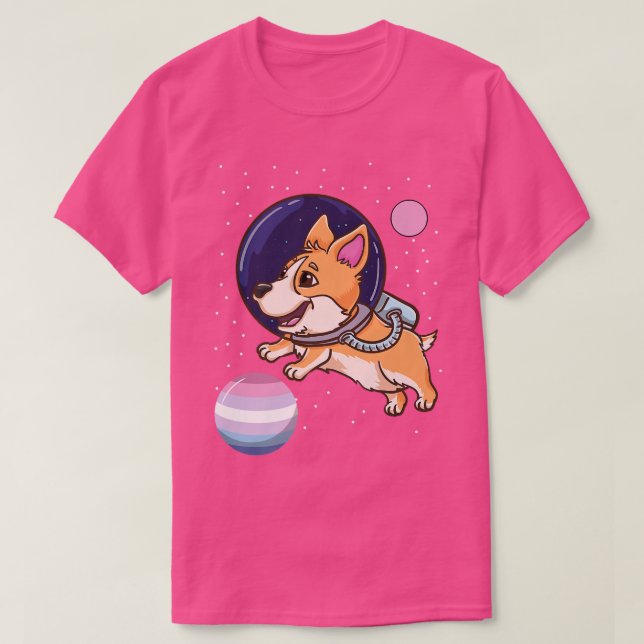 Camiseta Corgi Astronaut Bigender Pride (Frente do Design)