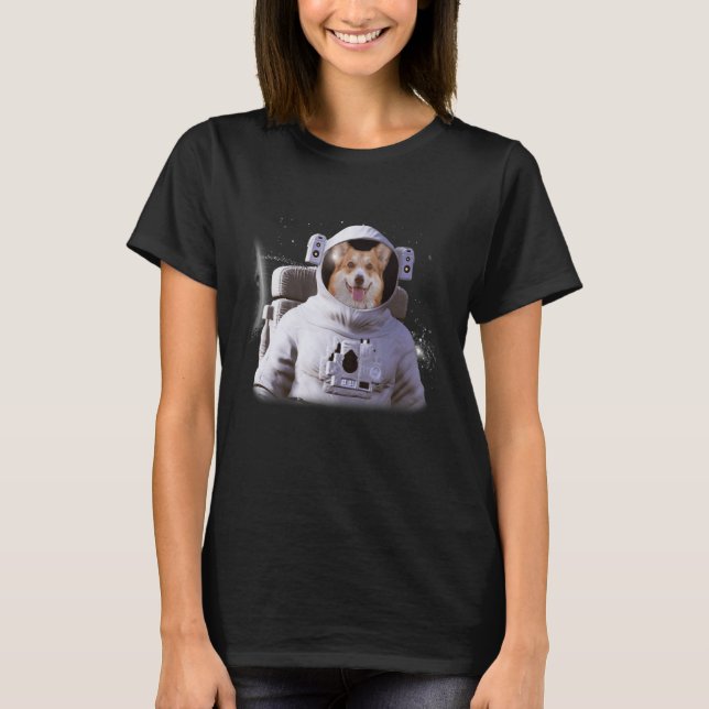 Camiseta Corgi Astronauta Cão Profundo No Espaço Cósmico (Frente)
