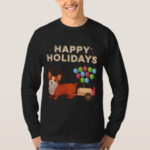 Camiseta Corgi Balloon Happy Holidays