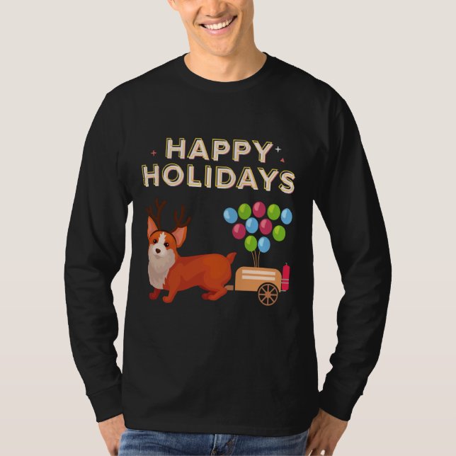 Camiseta Corgi Balloon Happy Holidays (Frente)
