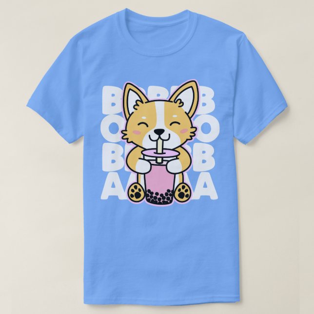 Camiseta Corgi Bebendo Boba (Frente do Design)